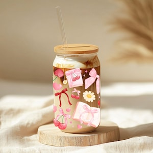 Coquette Book and Cherries Wrap PNG for Libbey Glass Can, Cute Girly Books Glass Wrap, Books and Cherries Wrap Design, Bookish Girly PNG