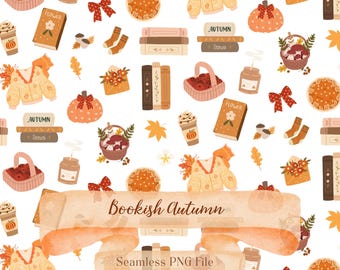 Herbst Bookish PNG, Herbst Cottage PNG, Bücher & Kürbisse Design, Herbst Cottacore PNG, Gemütliches Herbst Design