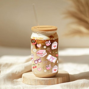 Cute Bookish Girly Wrap PNG for Libbey Glass Can, Cute Girly Books Glass Wrap, Books Glass Wrap Design, Coquette Bookish PNG