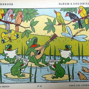 Baby room decor. 1930s children&#39;s colour book. 8 colourplates. &quot;Chez les animaux&quot;. Animal life. Nursery decor. 24 x 32 cm. (9.4&#39;&#39; x 12.5&#39;&#39;)