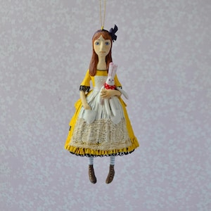 OOAK art doll Alice, Alice in Wonderland, Handmade Art Doll, OOAK miniature doll, Tiny hanging doll, hanging art doll, doll ornament