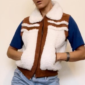 Dusty Rider - Leather and Shearling Vest - 70s Vintage Vest