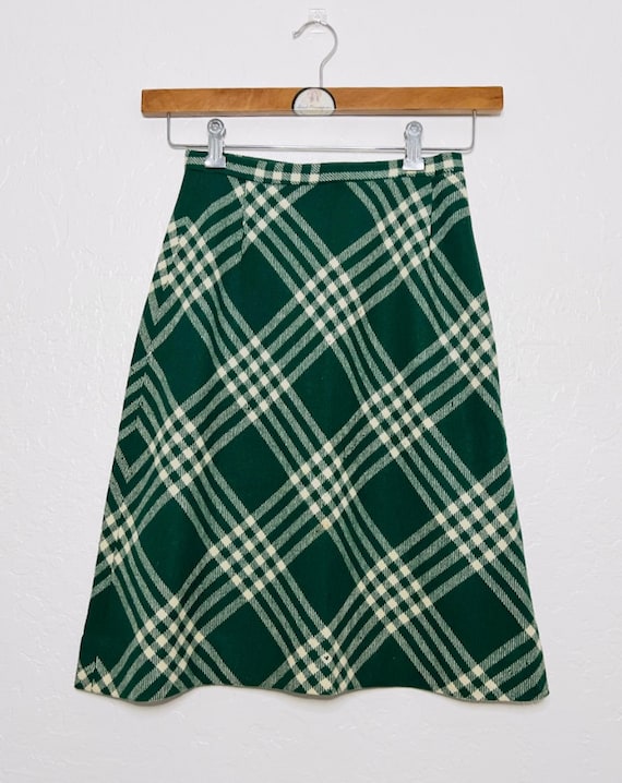 Classic Green and Cream Plaid Vintage Skirt - 60s Vintage Skirt