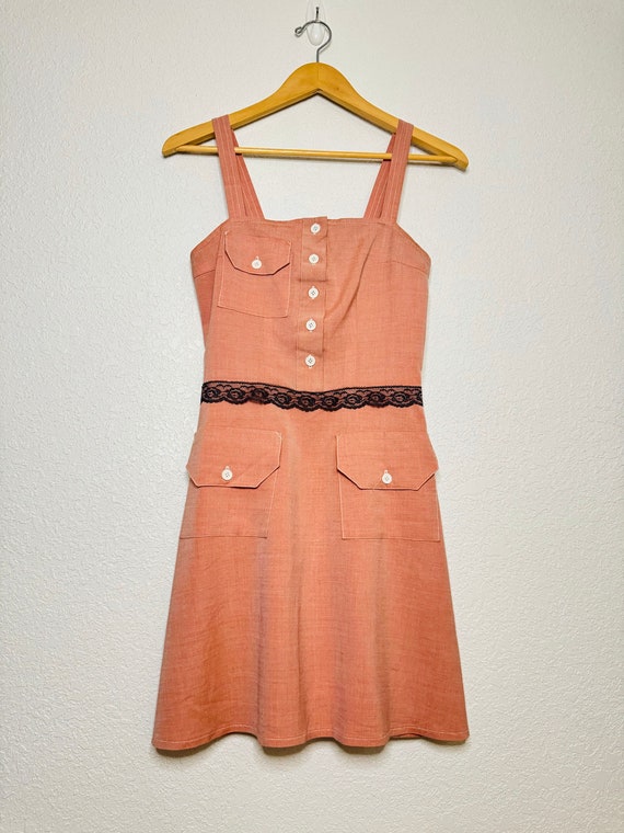 Peaches and Lace Mini Dress with Pockets - 90s Vintage Dress