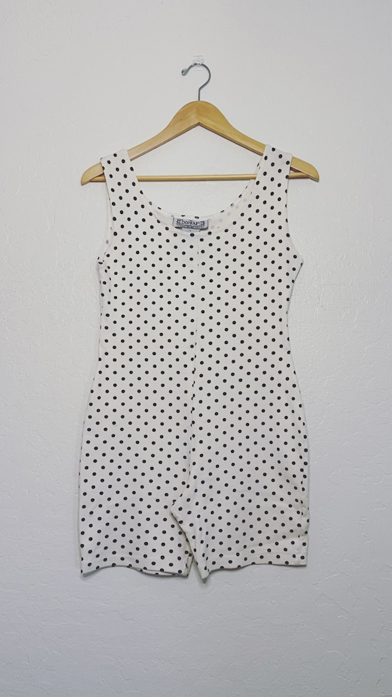 Polka Dot Stretchy Romper - 90s vintage jumpsuit