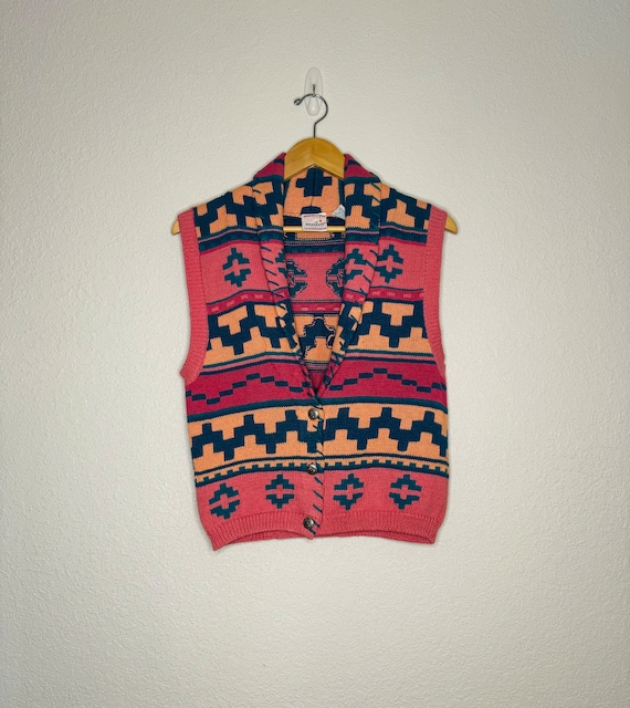 Southwest Sunset Sweater Vest - 80s Vintage Sweater Vest