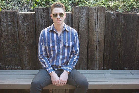 LEVIS Denim Stripped Button Snap Extra Long Shirt