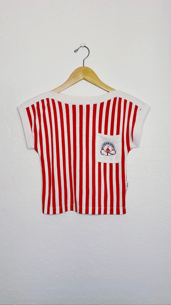 Candy Cane Striped Cap Sleeve Top - 70s vintage top