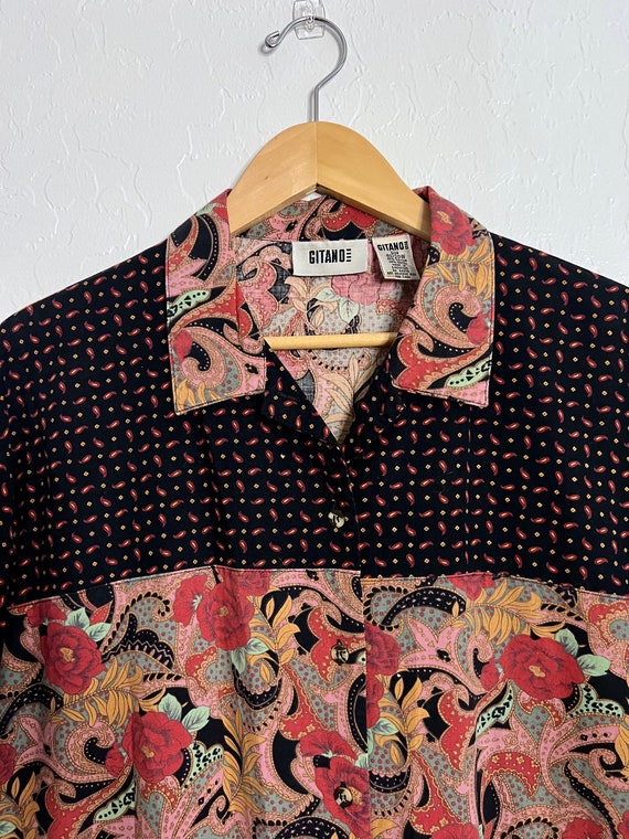 Vintage Gitano Floral and Dots Button Down Shirt - 90s Vintage Shirt