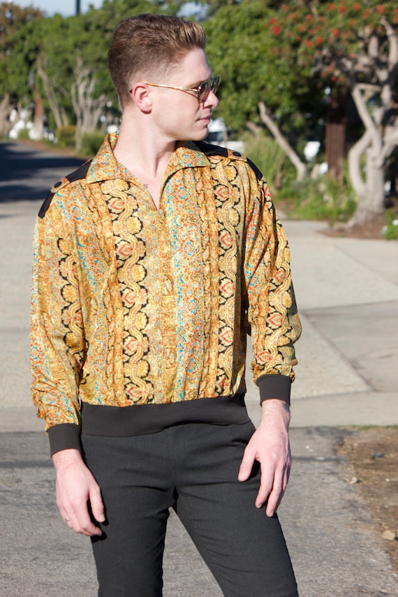 Miami Glam Golden Pullover - 80s Vintage Longsleeve Shirt