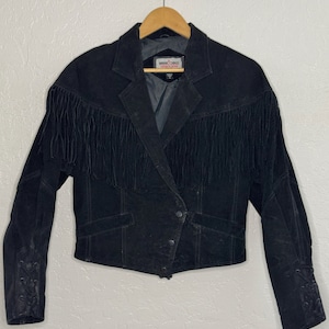 Vintage Black Suede Tassel Jacket: 80s Western Style