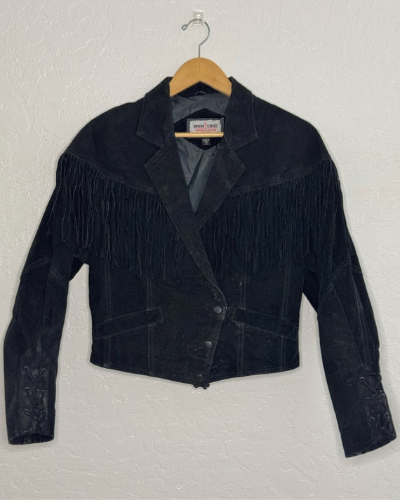 Night Rider Black Suede Jacket with tassels - 80s Vintage Suede Jacket