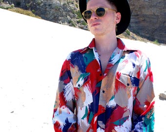 Pardon the Paint Splash Long Sleeve Button Down Shirt - 90s Vintage