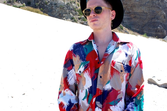 Pardon the Paint Splash Button Down Shirt - 90s Vintage Shirt
