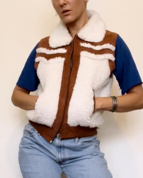 Dusty Rider - Leather and Shearling Vest - 70s Vintage Vest