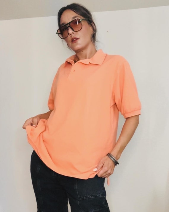 Peach Collared Oversized Polo Shirt - 90s vintage 