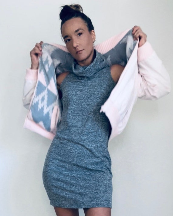 Pastel Pink Bomber Jacket - Reversible Knit - 80s Vintage Jacket