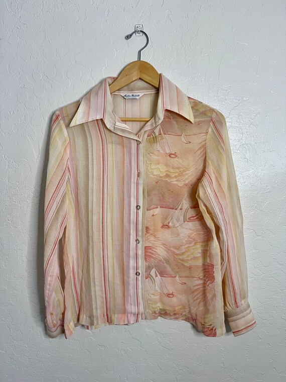 Sail Away Sheer Blouse - 70s Vintage Shirt