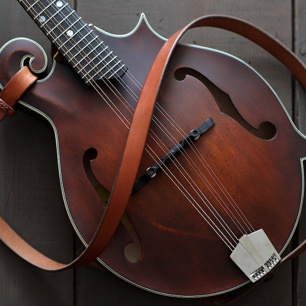 Thin Mandolin Strap | Bluegrass Mandolin Gift | Acoustic or Electric Mandolin | Leather Mandolin Strap | F-style & A-style | THIN style