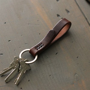 Leather Key Fob | Skinny Leather Keychain with Metal Ring | Mini Key Lanyard | Key Chains for Women or Men | Leather Key Holder Organizer