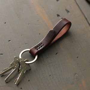 Leather Key Fob Skinny Leather Keychain with Metal Ring Mini Key Lanyard Key Chains for Women or Men Leather Key Holder Organizer image 1