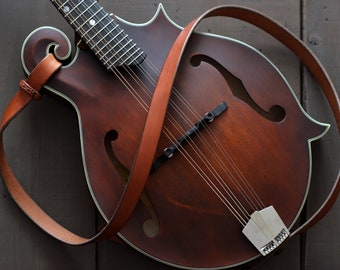 Thin Mandolin Strap | Bluegrass Mandolin Gift | Acoustic or Electric Mandolin | Leather Mandolin Strap | F-style & A-style | THIN style