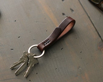 Leather Key Fob | Skinny Leather Keychain with Metal Ring | Mini Key Lanyard | Key Chains for Women or Men | Leather Key Holder Organizer