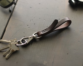 Leather Keychain | Skinny Leather Key Fob with Metal Clasp | Mini Key Lanyard | Key Chains for Women or Men | Leather Key Holder Heavy Duty