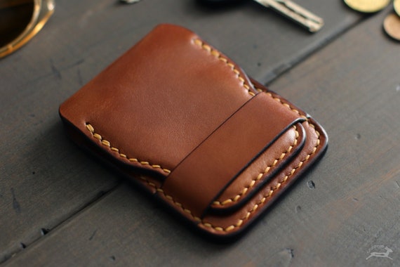 Brown Handmade Men's Leather Wallet Modern 6 Card Holder Text or Name Engraved 
