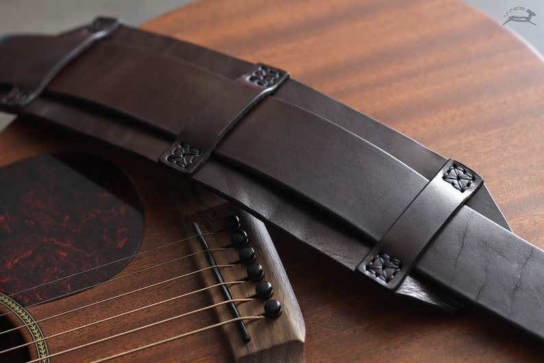 Leather Guitar Strap Personalized Guitar Strap Leather Bass Guitar Strap Wide Guitar Strap Brown Leather Guitar Strap VINTAGEstyle image 2