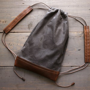 Waxed Canvas Backpack with Drawstring - Canvas Shopping Bag Laptop Bag Tote - Unisex Travel Gym Beach Bag - Light Kids Weekend Bag