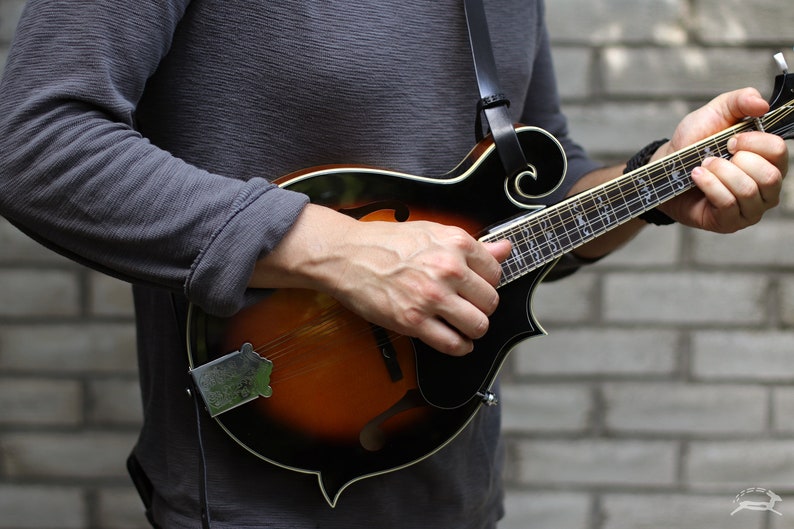 Leather Mandolin Strap Custom Mandolin Strap F-style & A-style Bluegrass Mandolin Leather Strap for Mandolin Instrument FOLK style image 2