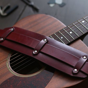 Leather Guitar Strap Custom Guitar Strap Acoustic or Electric Guitar Brown or Black Leather Guitar Strap Musician Gift BOLD Style image 6