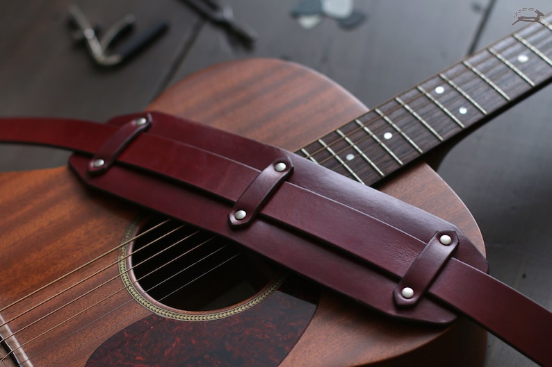 Leather Guitar Strap Custom Guitar Strap Acoustic or Electric Guitar Brown or Black Leather Guitar Strap Musician Gift BOLD Style image 6