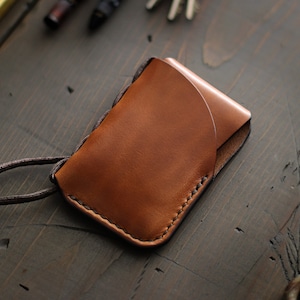Leather Card Wallet with Paracord Lanyard | Slim Minimalist Lanyard Wallet for Men or Women | Handmade Leather Card Holder - the BOUNCE