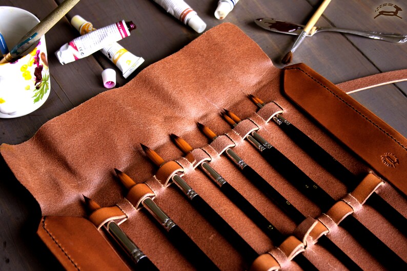 Leather Paint Brush Holder for Artists Soft Leather Pencil Etsy Canada