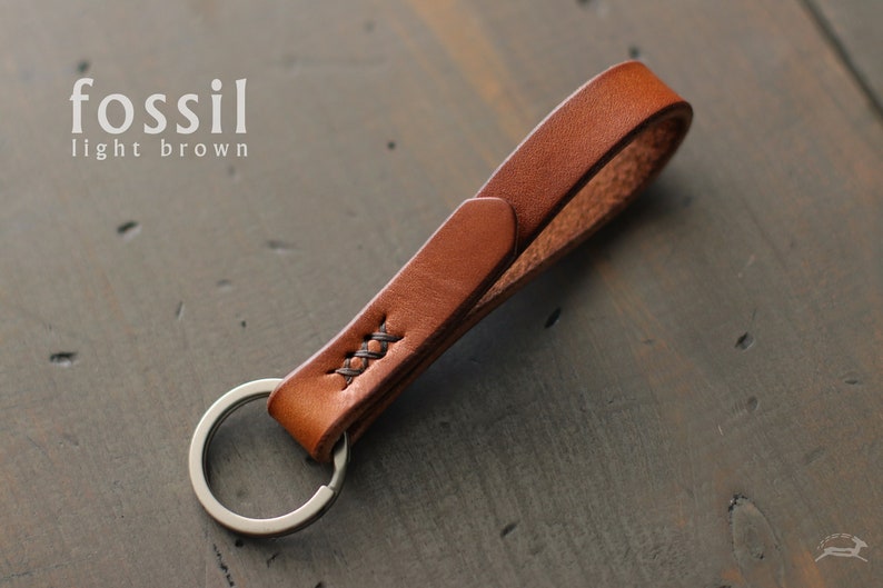 Leather Key Fob Skinny Leather Keychain with Metal Ring Mini Key Lanyard Key Chains for Women or Men Leather Key Holder Organizer FOSSIL | light brown