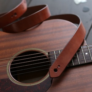 Leather Guitar Straps Vintage Guitar Strap Guitar Accessories Acoustic or Electric Guitar Banjo Strap Groomsman Gift THIN style image 3