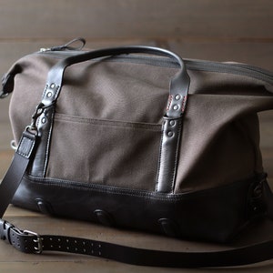 Weekender Bag | Waxed Canvas and Leather Duffel Bag | Men&#39;s Weekender Bag | Leather Satchel | Cross Body Bag | Weekender Tote | Men&#39;s Bag