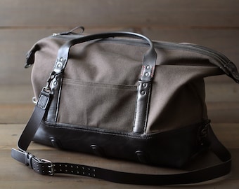 Weekender Bag | Waxed Canvas and Leather Duffel Bag | Men's Weekender Bag | Leather Satchel | Cross Body Bag | Weekender Tote | Men's Bag