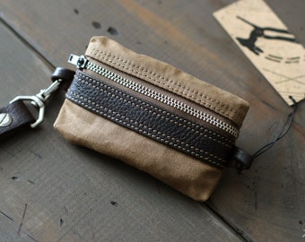 Zipper Wallets for Men or Women | Waxed Canvas Keychain Wallet | EDC Pocket Organizer | Personalized Wallet | Zip Wallet | Women's Wallet