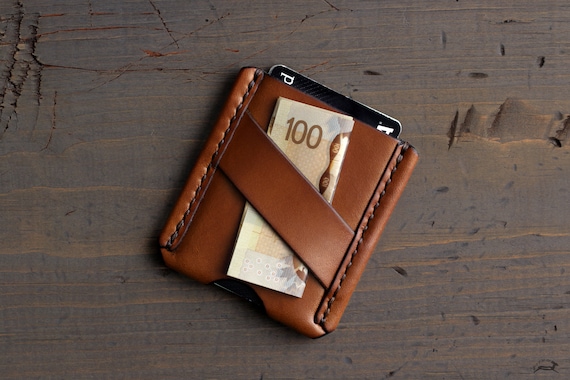 handgemaakt slanke portemonnee voor kaarten minimale EDC tweevoudige Bifold Wallet in veg-tanned bruin leer Tassen & portemonnees Portemonnees & Geldclips Portemonnees 