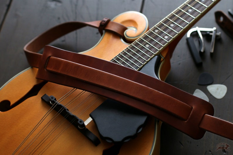 Leather Mandolin Strap Custom Mandolin Strap F-style & A-style Bluegrass Mandolin Leather Strap for Mandolin Instrument FOLK style image 9