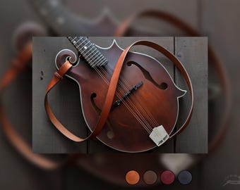 Thin Mandolin Strap | Bluegrass Mandolin Gift | Acoustic or Electric Mandolin | Leather Mandolin Strap | F-style & A-style | THIN style