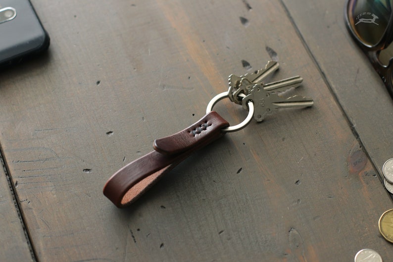 Leather Key Fob Skinny Leather Keychain with Metal Ring Mini Key Lanyard Key Chains for Women or Men Leather Key Holder Organizer image 6