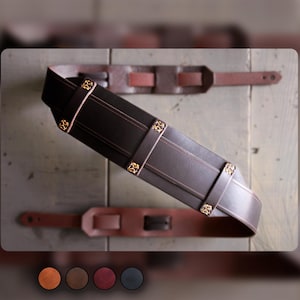 Leather Guitar Strap | Personalized Guitar Strap Leather | Bass Guitar Strap | Wide Guitar Strap | Brown Leather Guitar Strap | VINTAGEstyle image 1