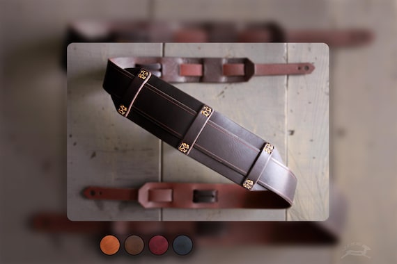 Leather Guitar Strap | Personalized Guitar Strap Leather | Bass Guitar Strap | Wide Guitar Strap | Brown Leather Guitar Strap | VINTAGEstyle