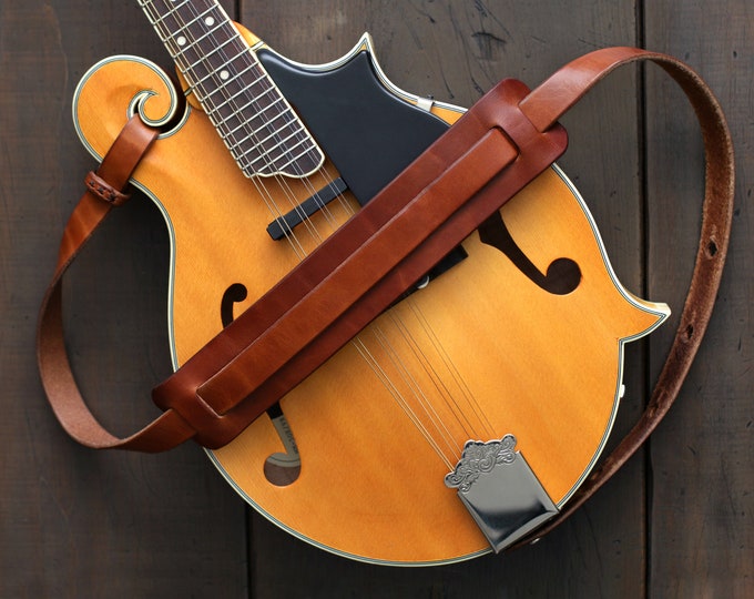 Custom Leather Mandolin Strap, Handmade Mahogany Mandolin Strap
