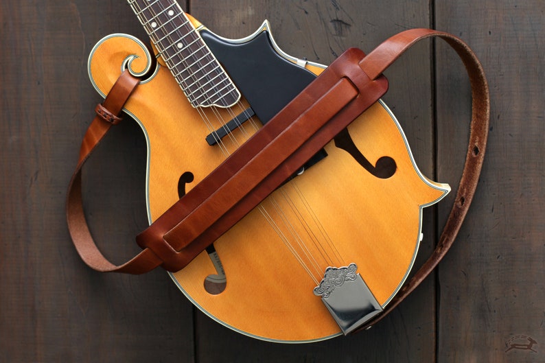 Leather Mandolin Strap Custom Mandolin Strap F-style & A-style Bluegrass Mandolin Leather Strap for Mandolin Instrument FOLK style image 1