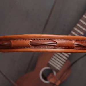 Padded Leather Ukulele Strap for Acoustic or Electric Ukulele | Ukulele Hook Strap for Concert or Soprano Uke | PILLOW style